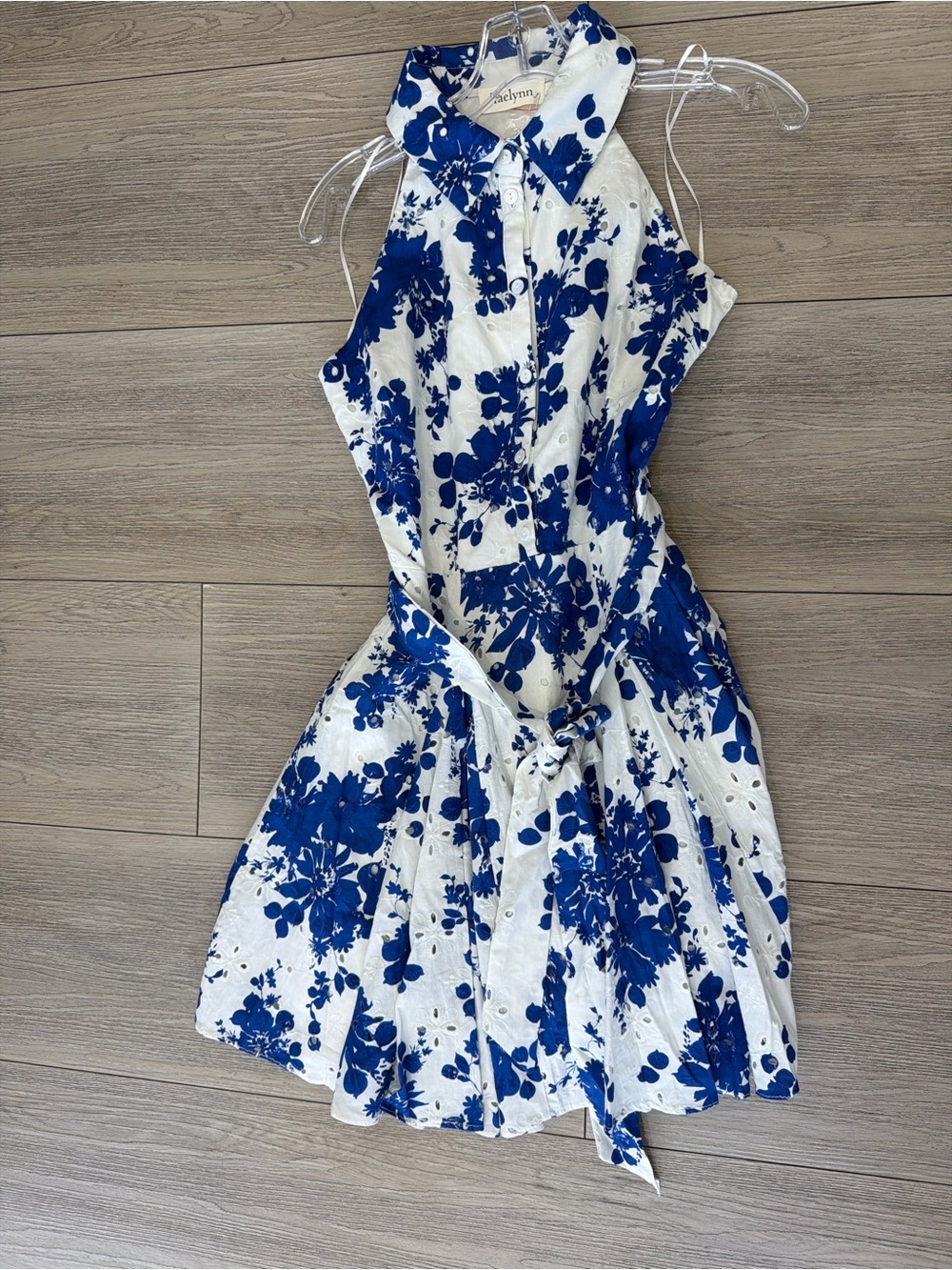 Blue & White Floral Eyelet Shirt Dress